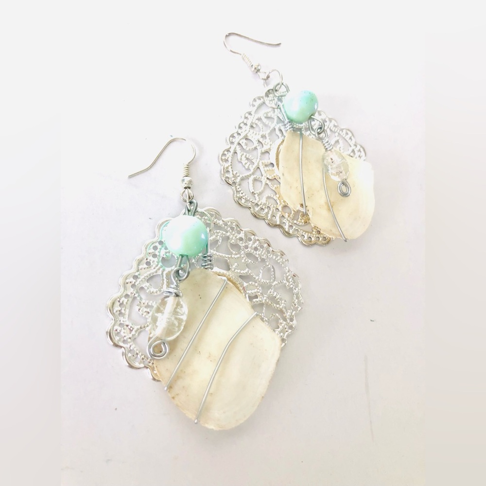 “Mermaids Only” Earrings - One of a kind - OOAK - silver and shell from the sea